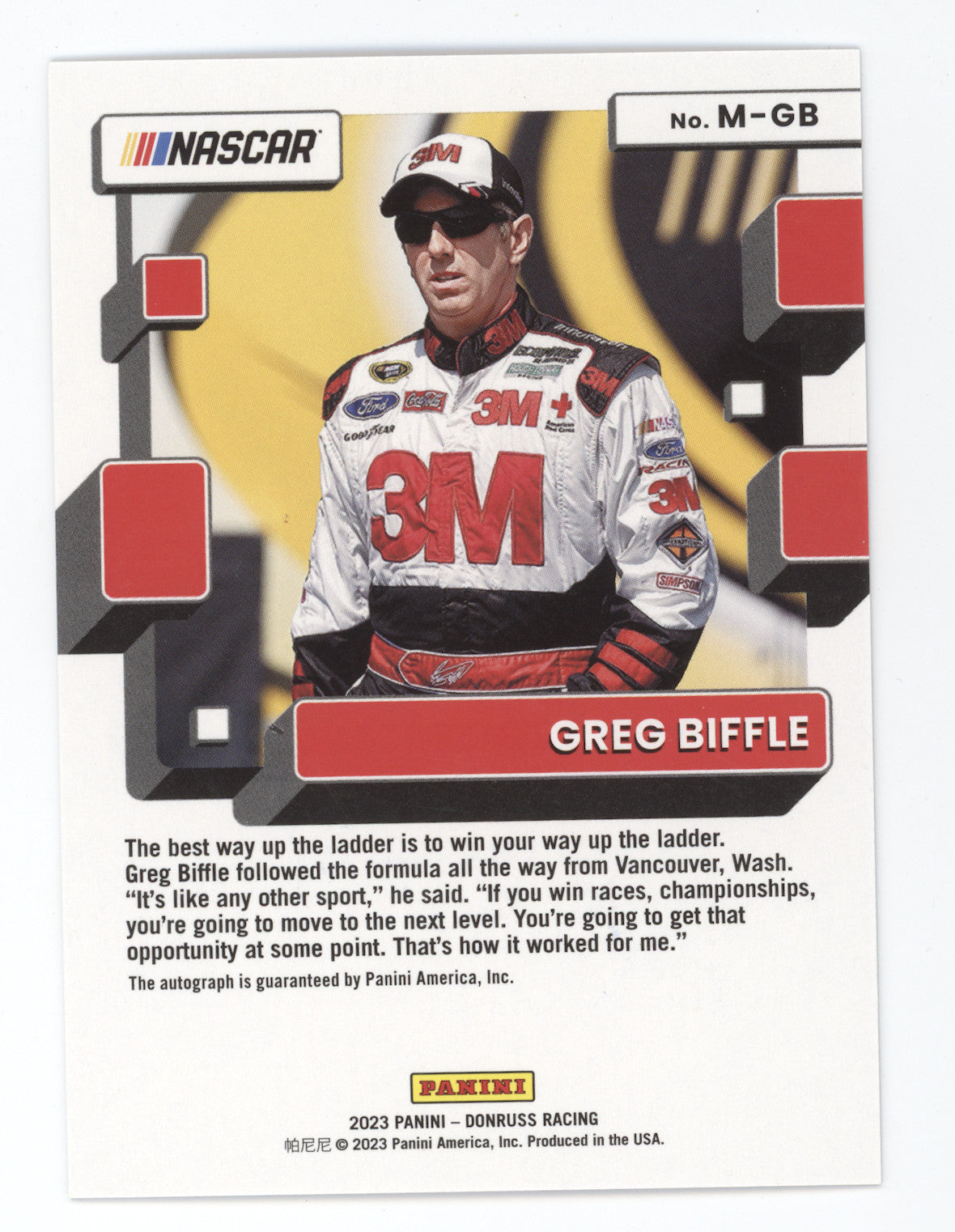 2023 Panini Donruss Racing Monikers Auto Greg Biffle #M-GB 49/99