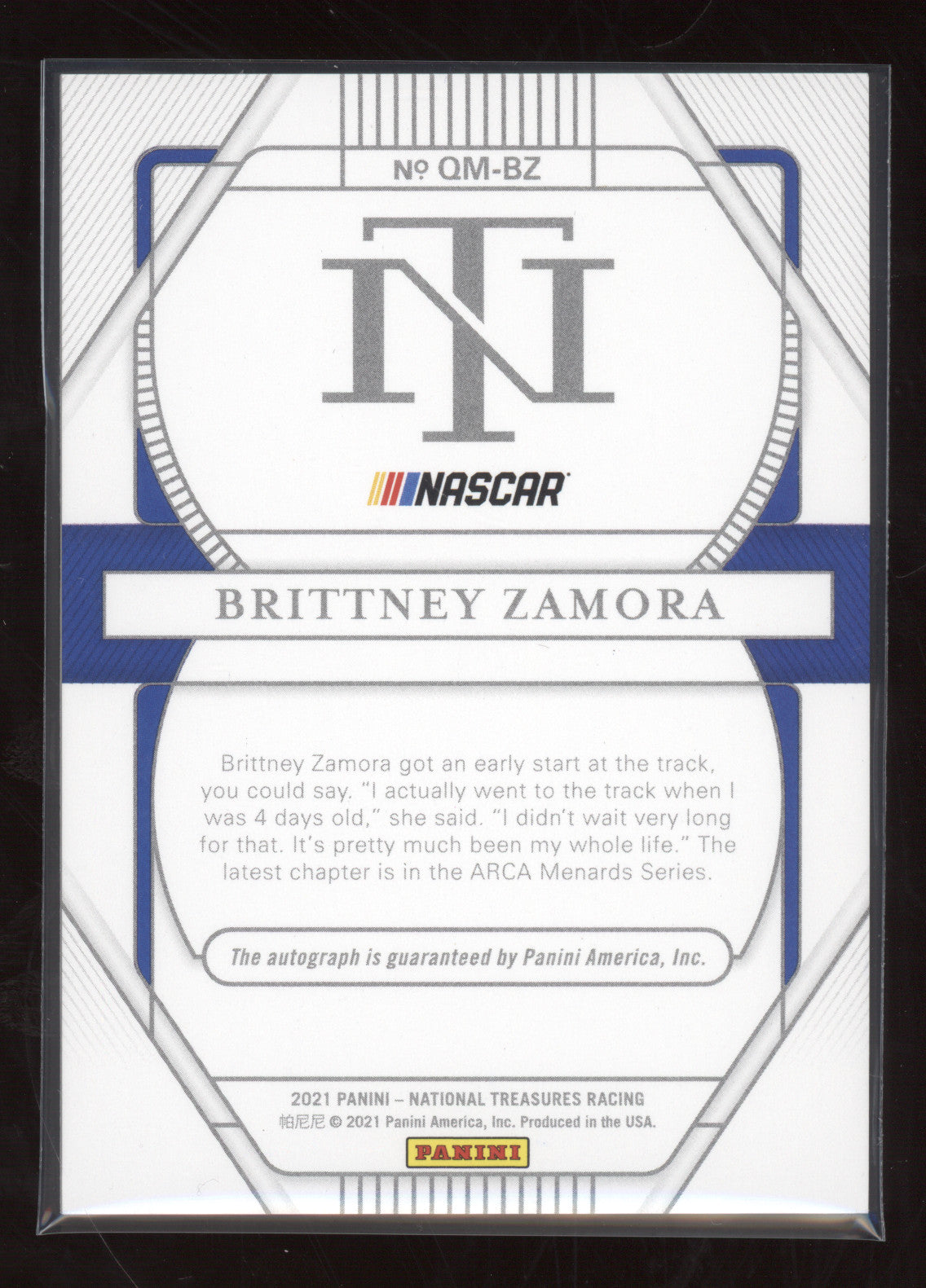 2021 Panini National Treasures Racing Qualifying Marks Brittney Zamora #BZ 24/25