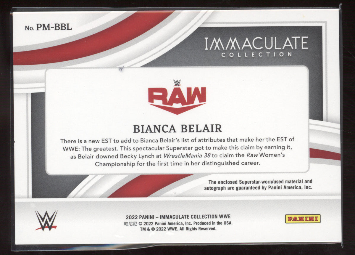 2022 Panini Immaculate Collection WWE Bianca Belair #PM-BBL 09/99 Superstar-worn
