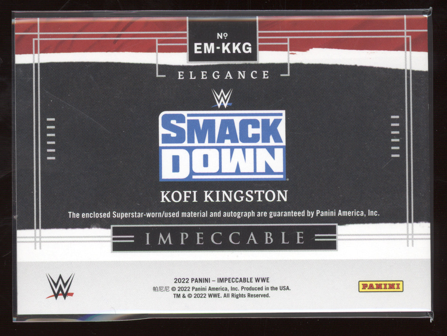 2022 Panini Impeccable WWE Elegance Kofi Kingston #EM-KKG 17/25 Superstar-worn