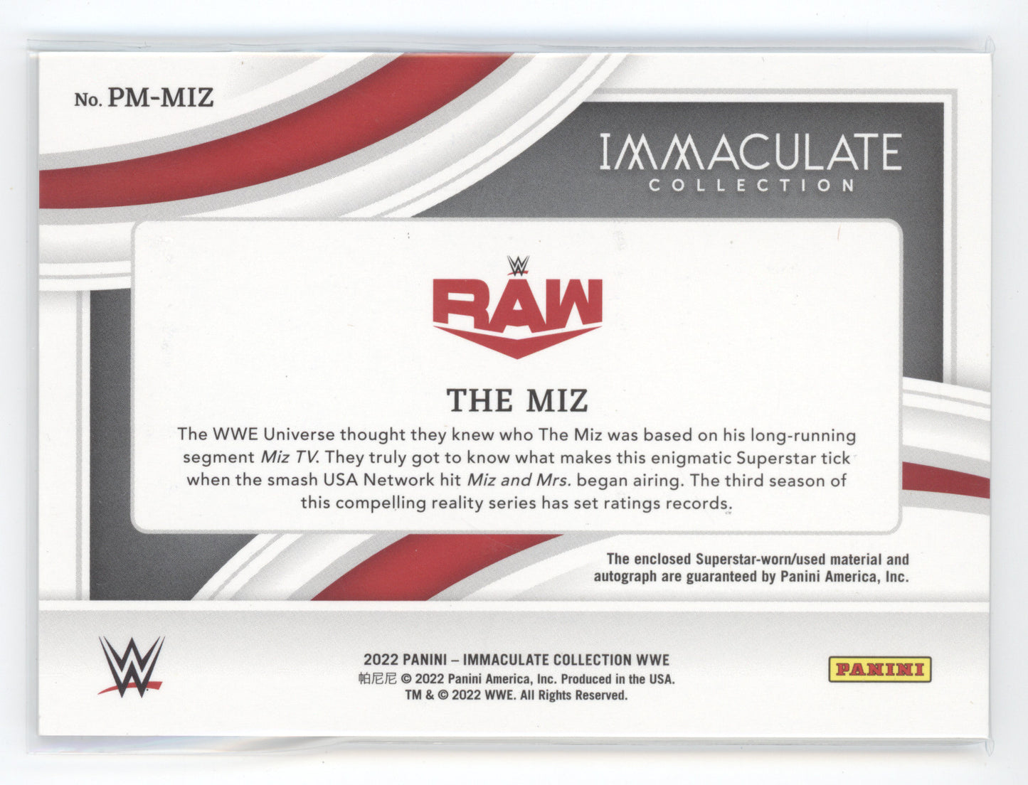 2022 Panini Immaculate Collection WWE The Miz #PM-MIZ 90/99 Superstar-worn