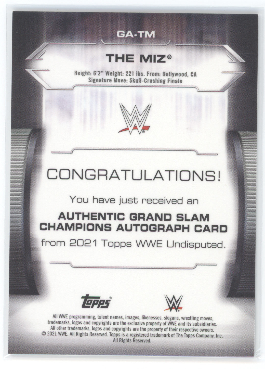 2021 Topps WWE Undisputed Grand Slam Champions The Miz #GA-TM 053/199