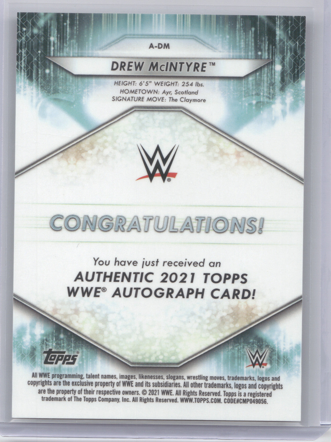 2021 Topps WWE Autograph Drew McIntyre #A-DM 21/99