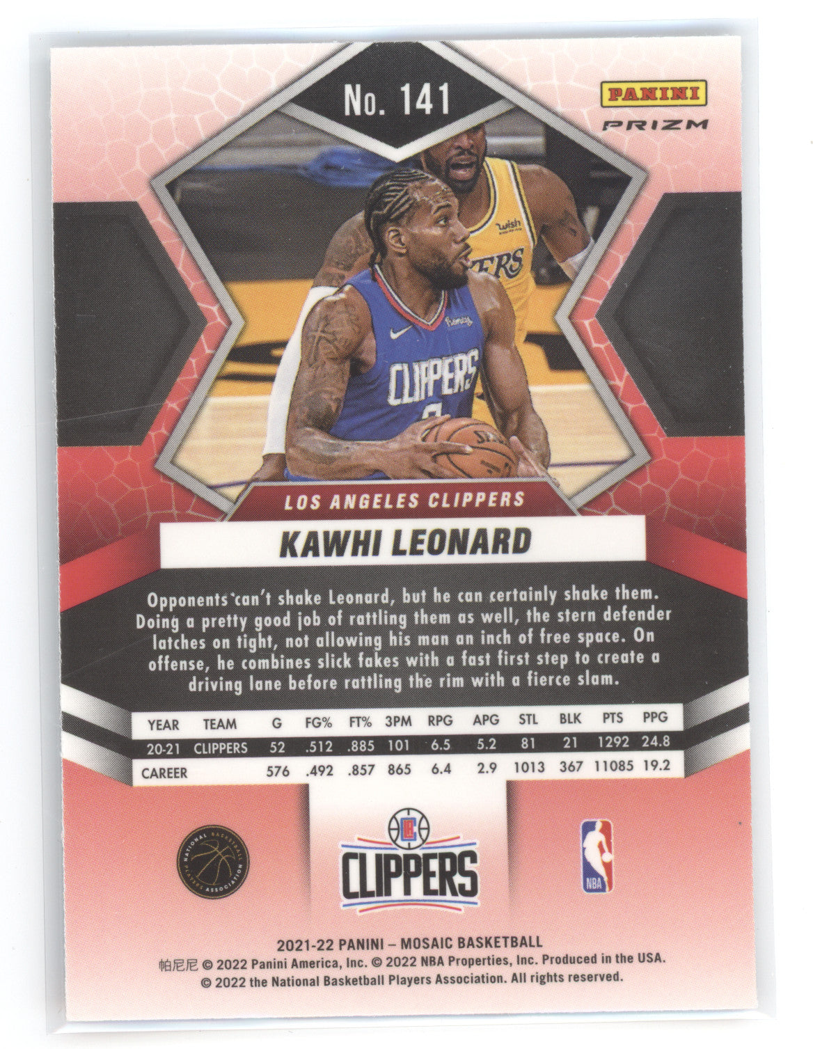 2021 Panini Mosaic Prizm Kawhi Leonard #141 Peacock