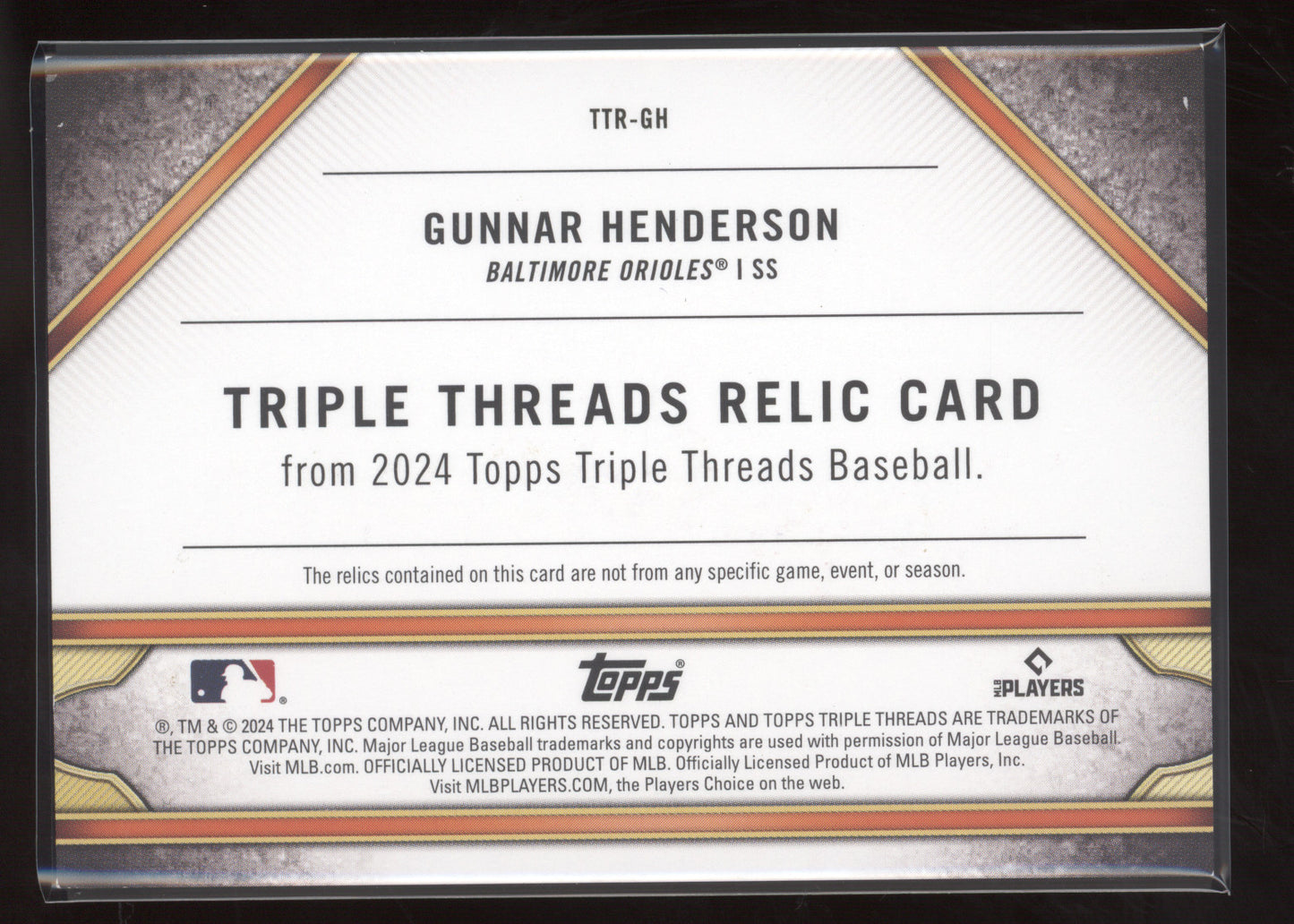 2024 Topps Triple Threads Gunnar Henderson #TTR-GH 11/36 Game-Used Memorabilia