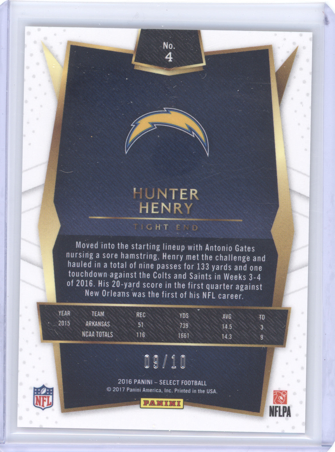 2016 Panini Select Hunter Henry #4 Gold 09/10 RC