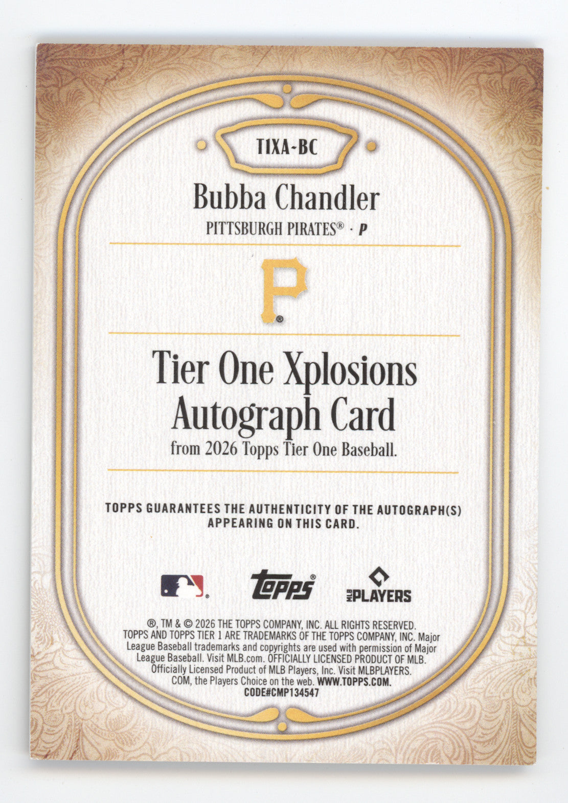 2026 Topps Tier One Tier One Xplosions Autograph Bubba Chandler #TIXABC RC 44/49