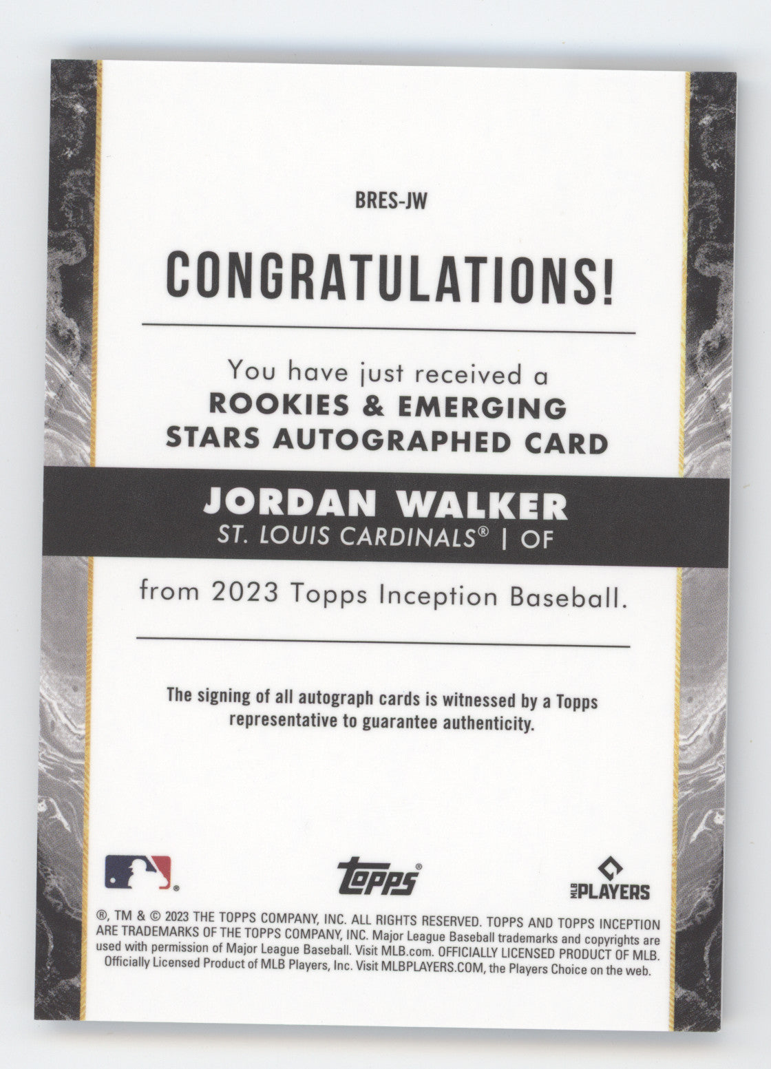 2023 Topps Inception Autograph Jordan Walker #BRES-JW RC 019/149