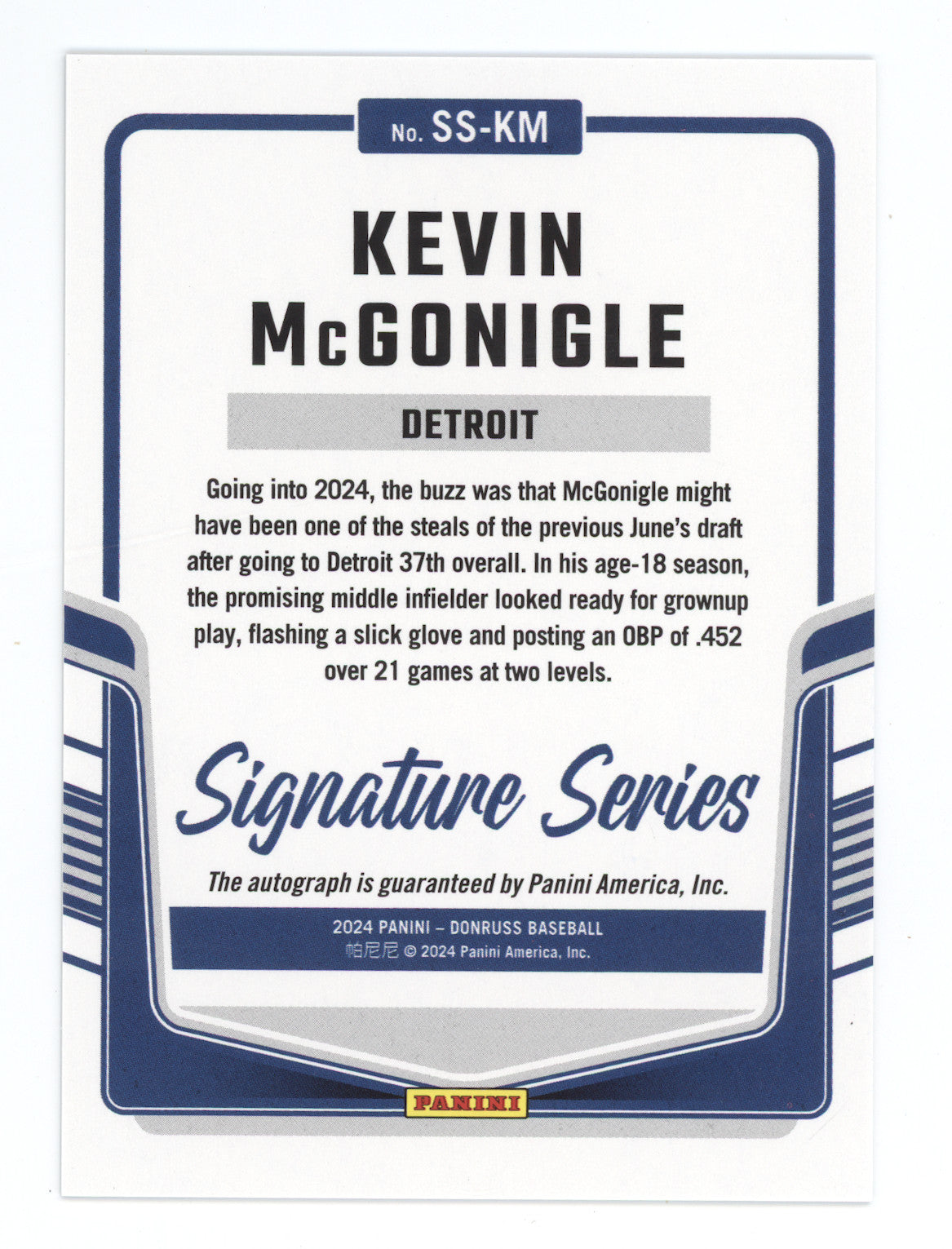 2024 Panini Donruss Signature Series Kevin McGonigle #SS-KM Holo