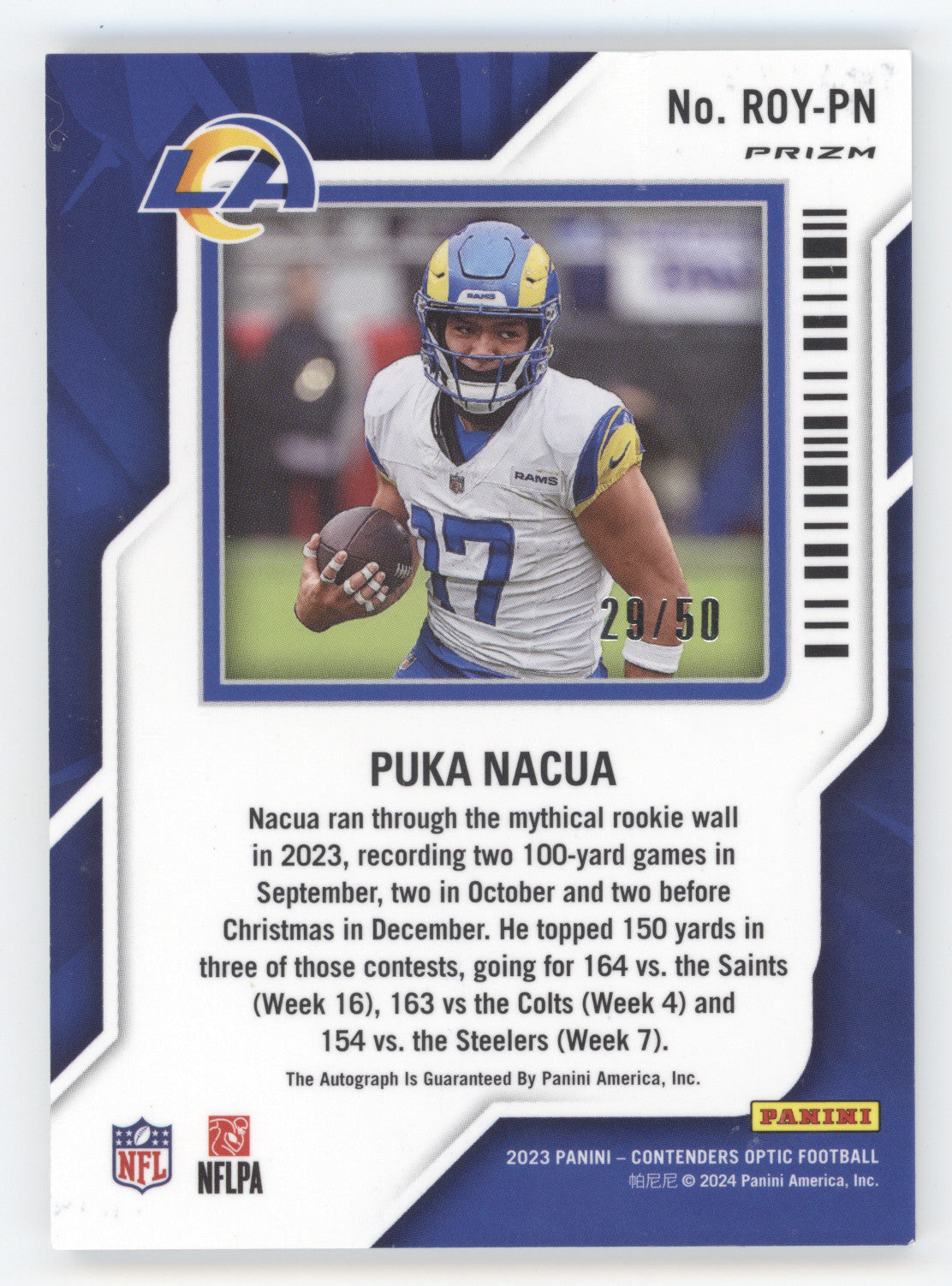 2023 Panini Contenders Optic ROY Autograph Puka Nacua #ROY-PN Orange 29/50