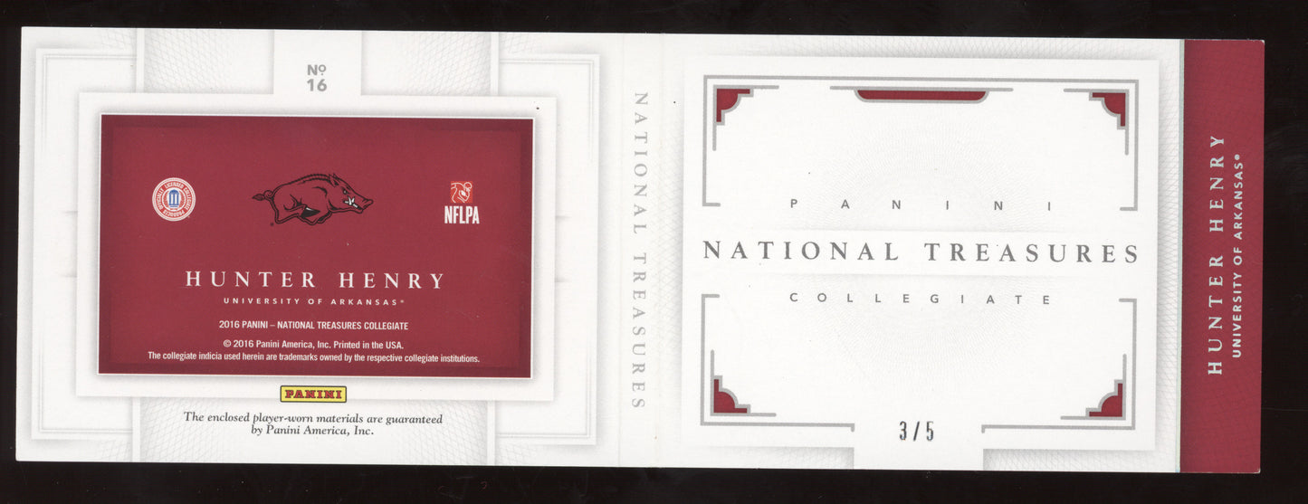2016 Panini National Treasures Collegiate Hunter Henry #16 Patch 3/5