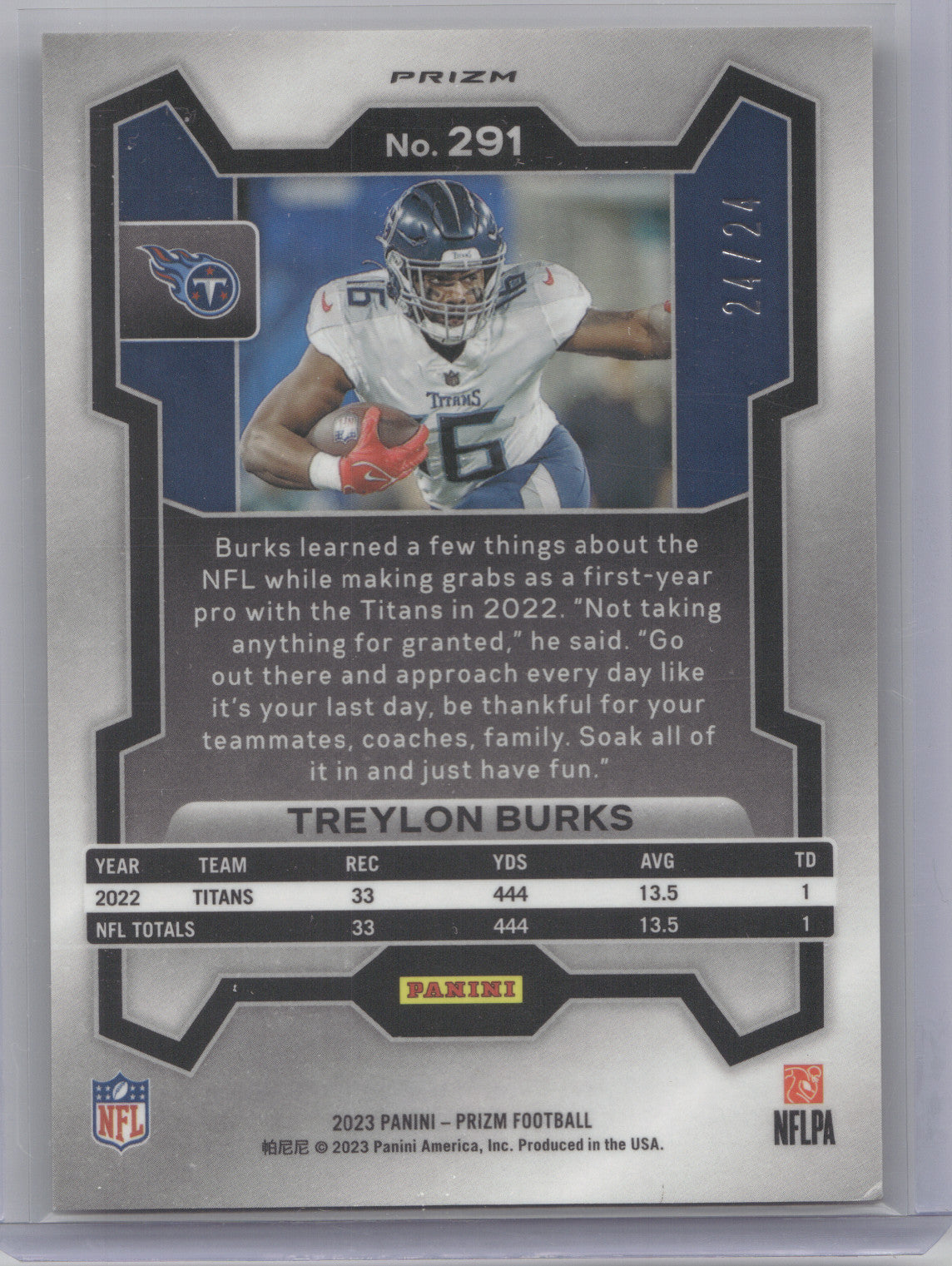 2023 Panini Prizm Treylon Burks #291 Gold Sparkle 24/24