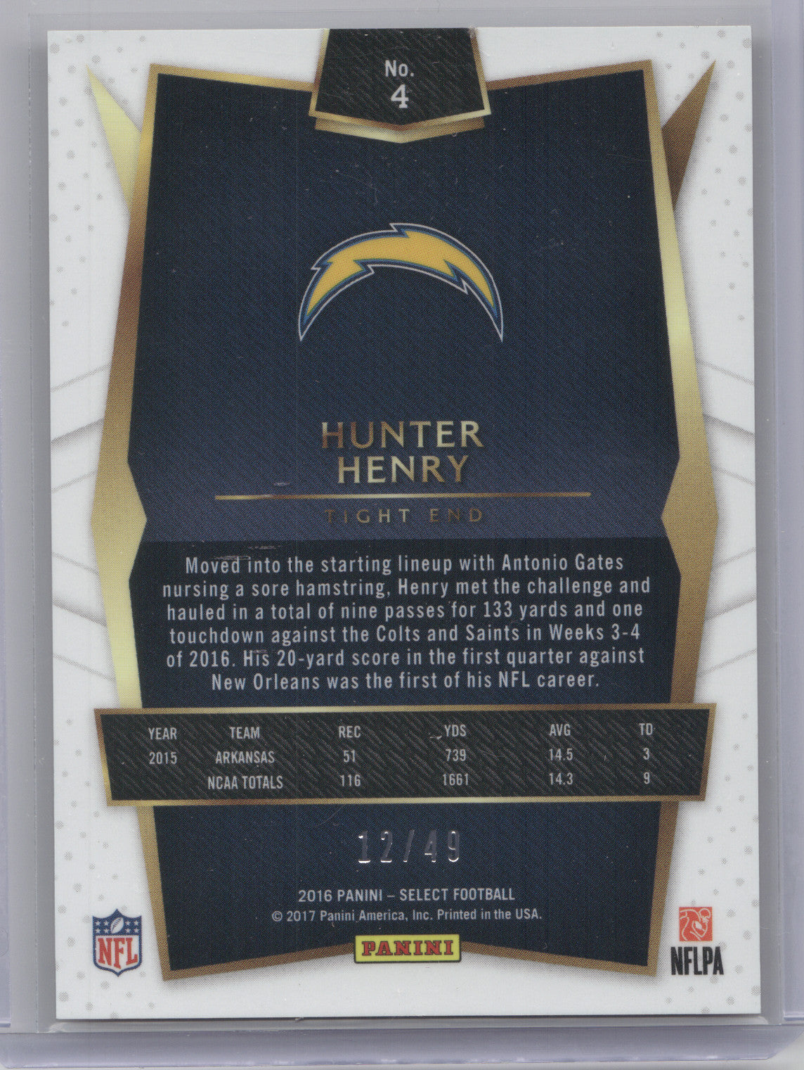 2016 Panini Select Hunter Henry #4 Orange Prizm RC 12/49