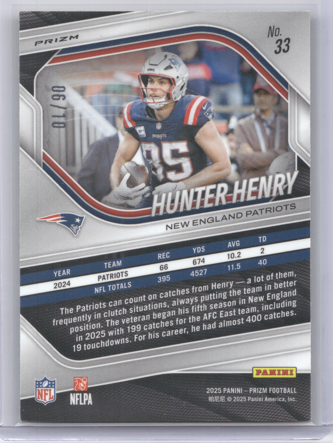 2025 Panini Prizm Football Hunter Henry #33 Gold Shimmer 06/10