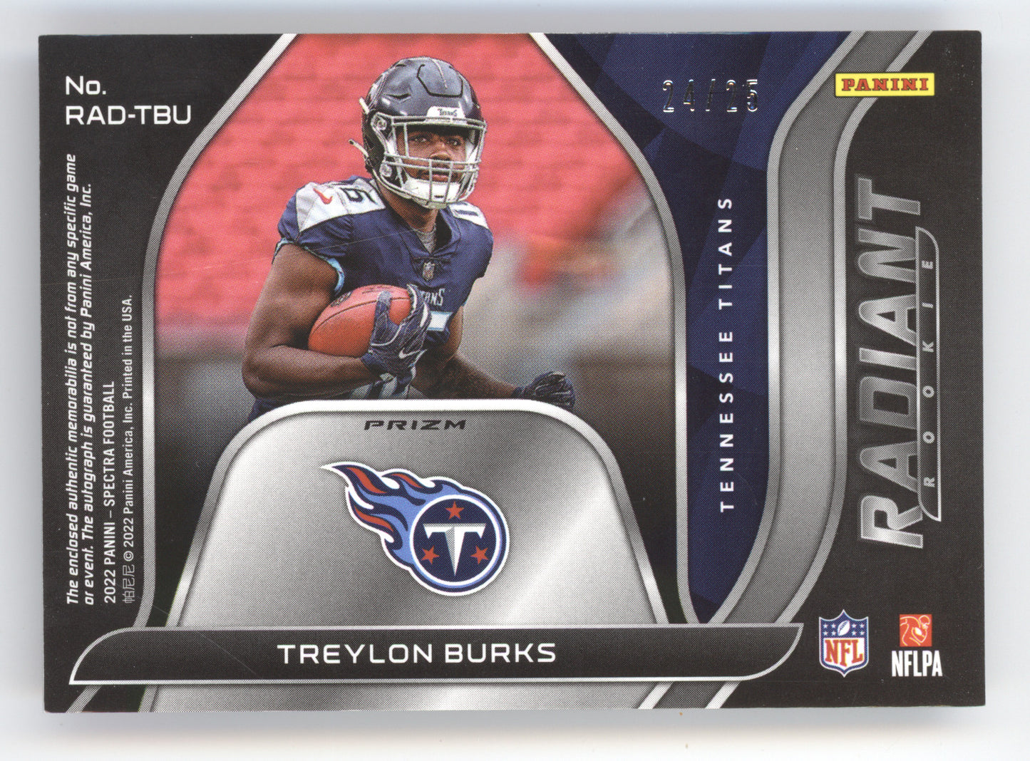2022 Panini Spectra Radiant Treylon Burks #TBU Pink 24/25 Patch RC Memorabilia