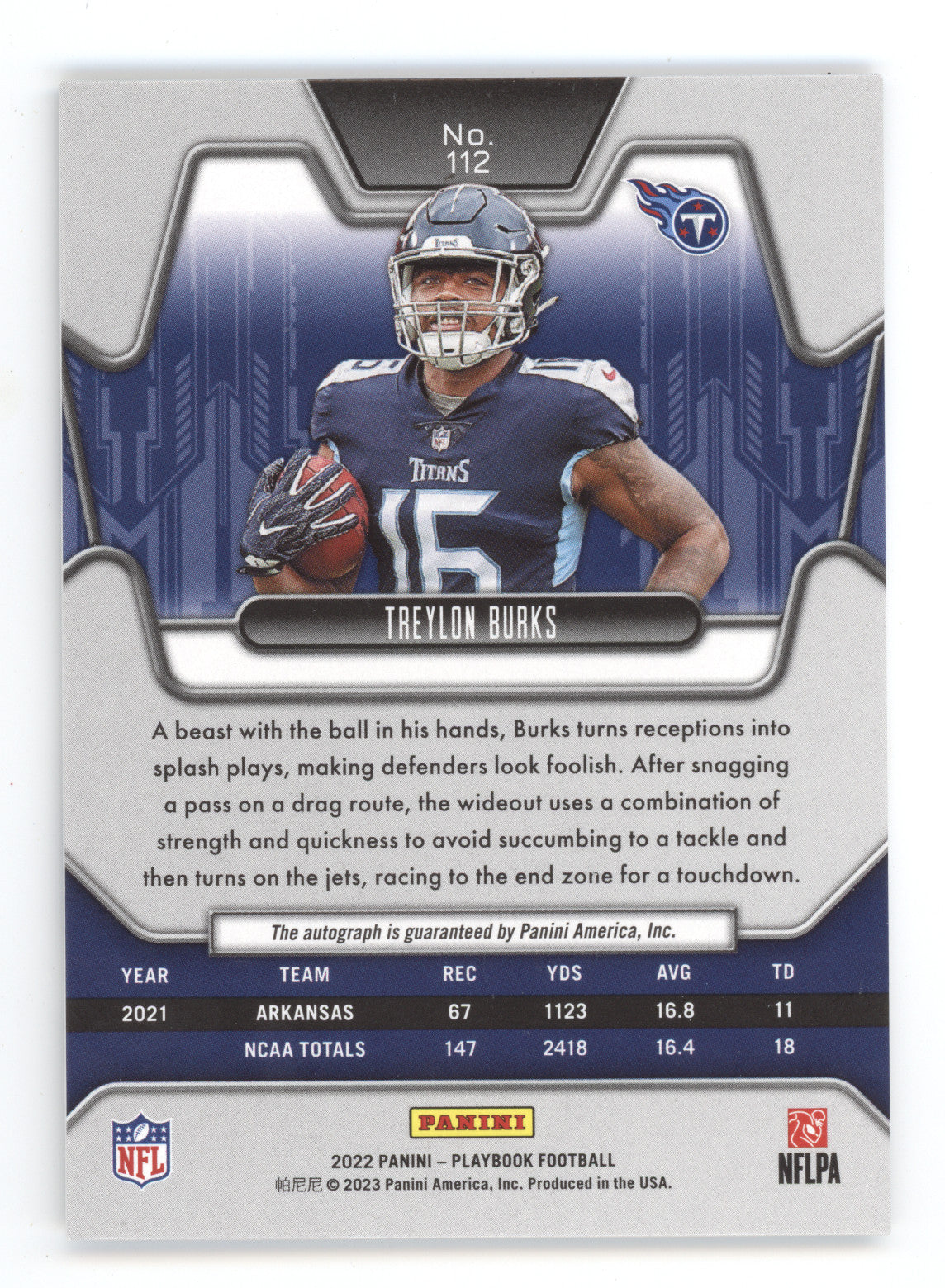 2022 Panini Playbook Treylon Burks #112 Signature Green 07/10 RC