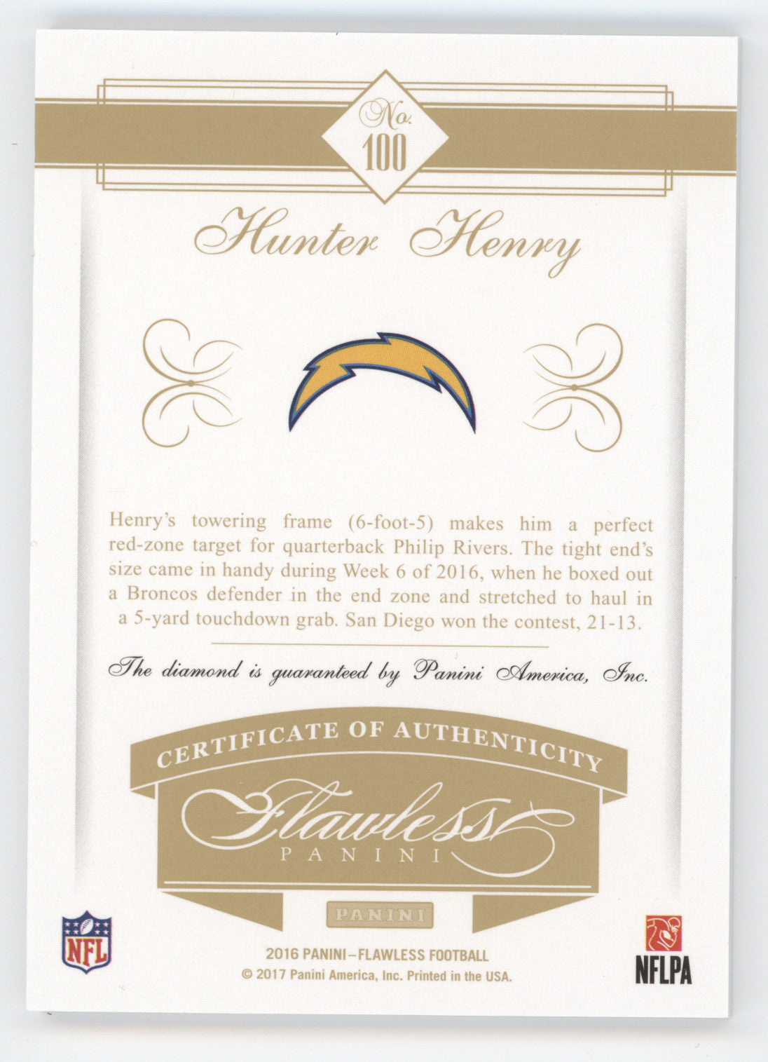2016 Panini Flawless Hunter Henry #100 RC 09/20