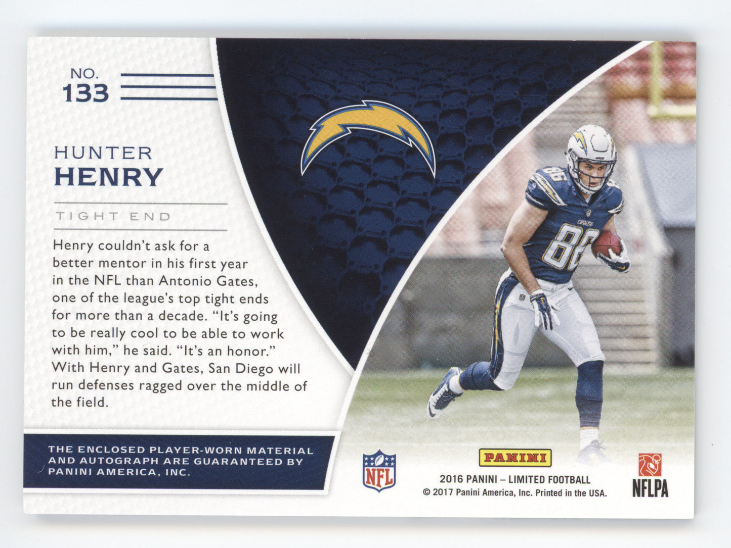 2016 Panini Limited Hunter Henry #133 Autograph Patch RC 027/299