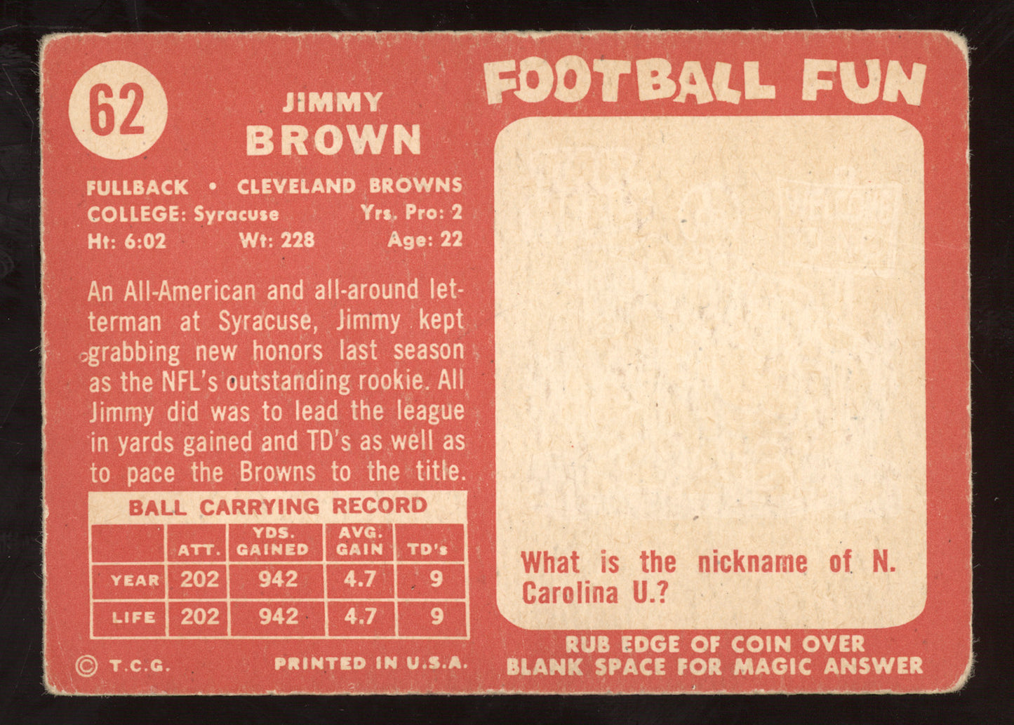 1958 Topps Jimmy Brown #62 RC