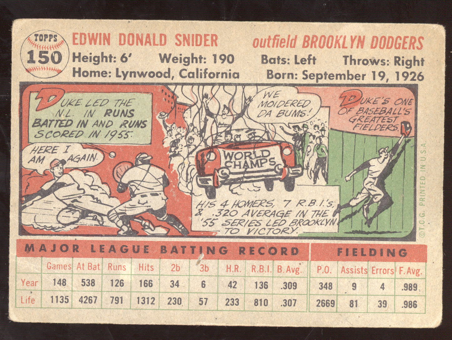 1956 Topps Duke Snider #150