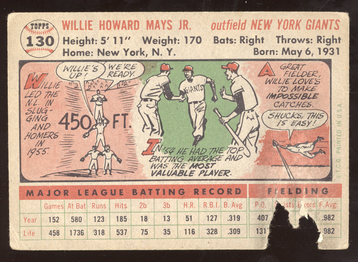 1956 Topps Willie Mays #130