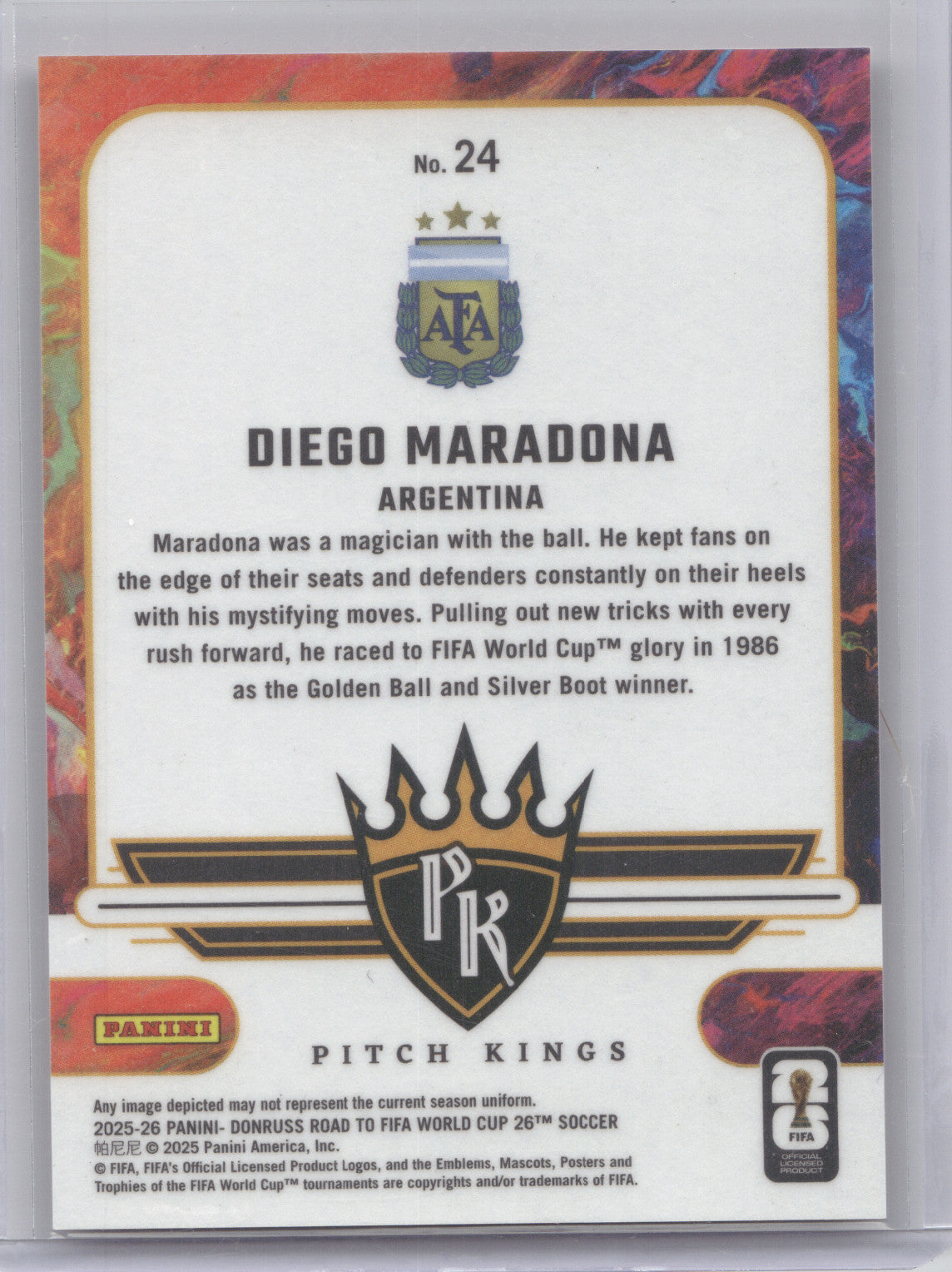 2025 Donruss Road to FIFA World Cup Pitch Kings Diego Maradona #24 Pink 19/25