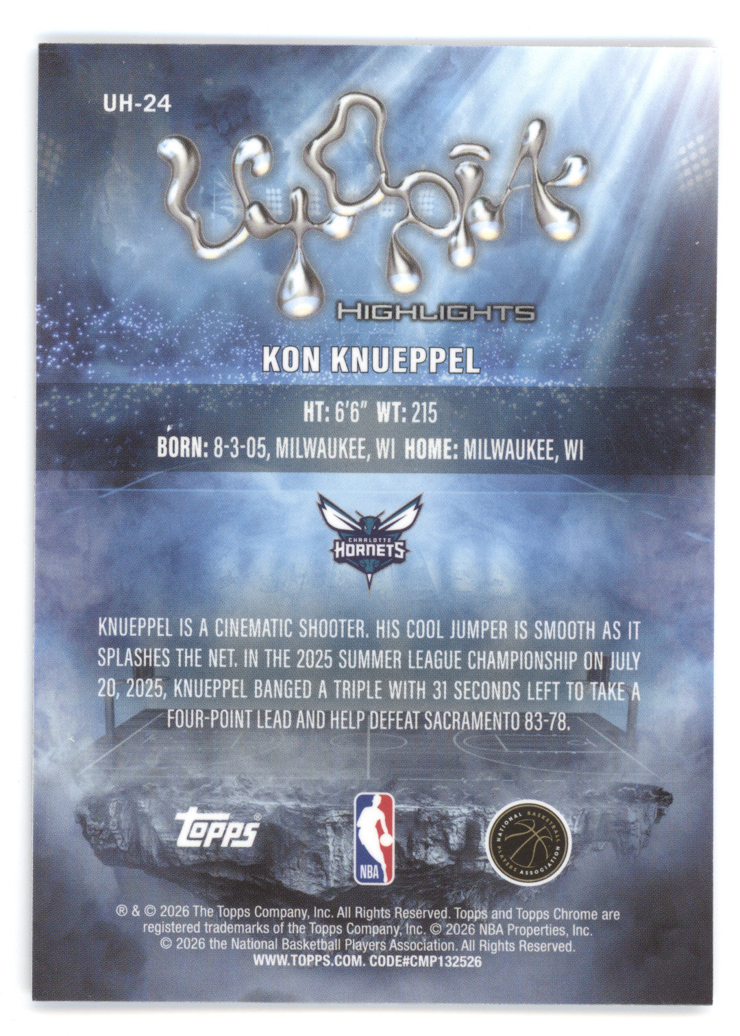 2025 Topps Chrome Cactus Jack Utopia Kon Knueppel #24 Purple Mini Diamond 25/75