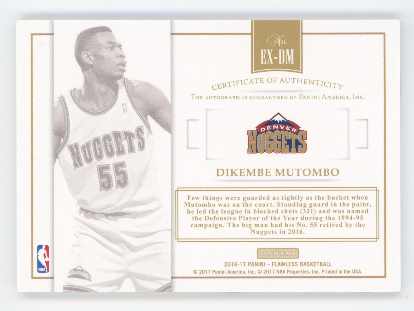 2016 Panini Flawless Excellence Signatures Dikembe Mutombo #EX-DM 07/25