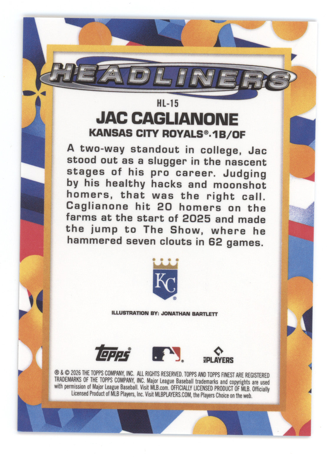 2026 Topps Finest Headliners Jac Caglianone #HL-15 RC