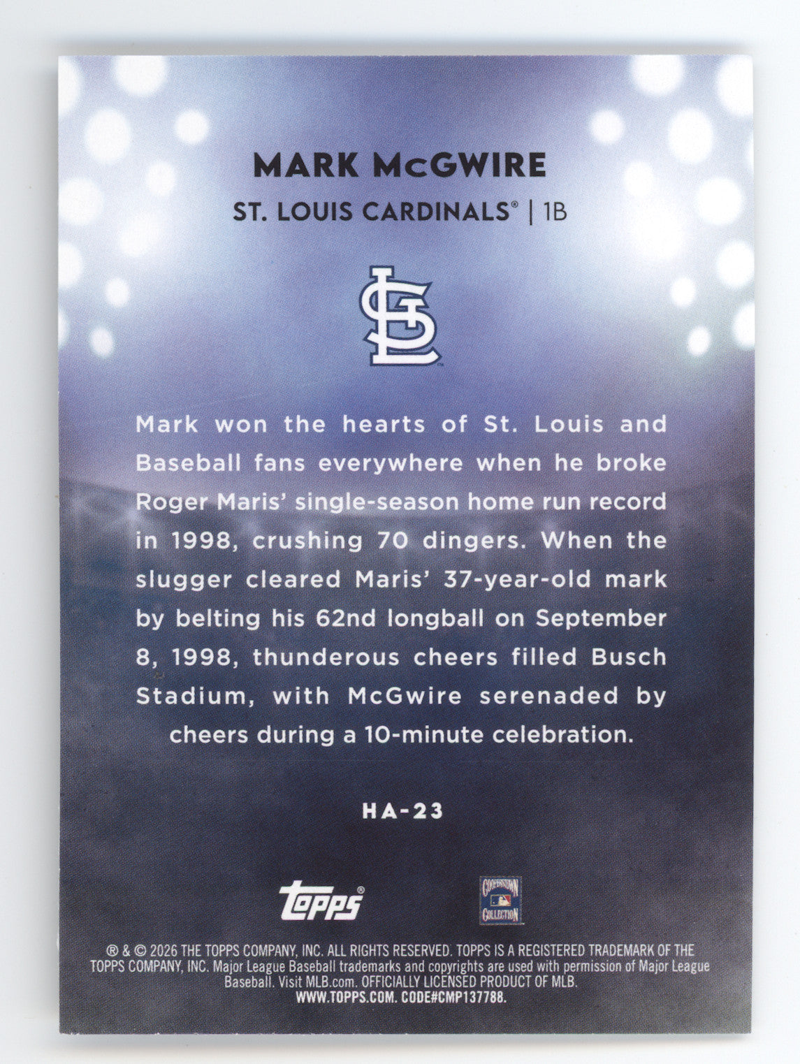 2026 Topps Home Field Advantage Mark McGwire #HA-23