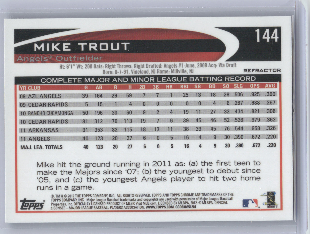 2012 Topps Chrome Mike Trout #144 Xfractor