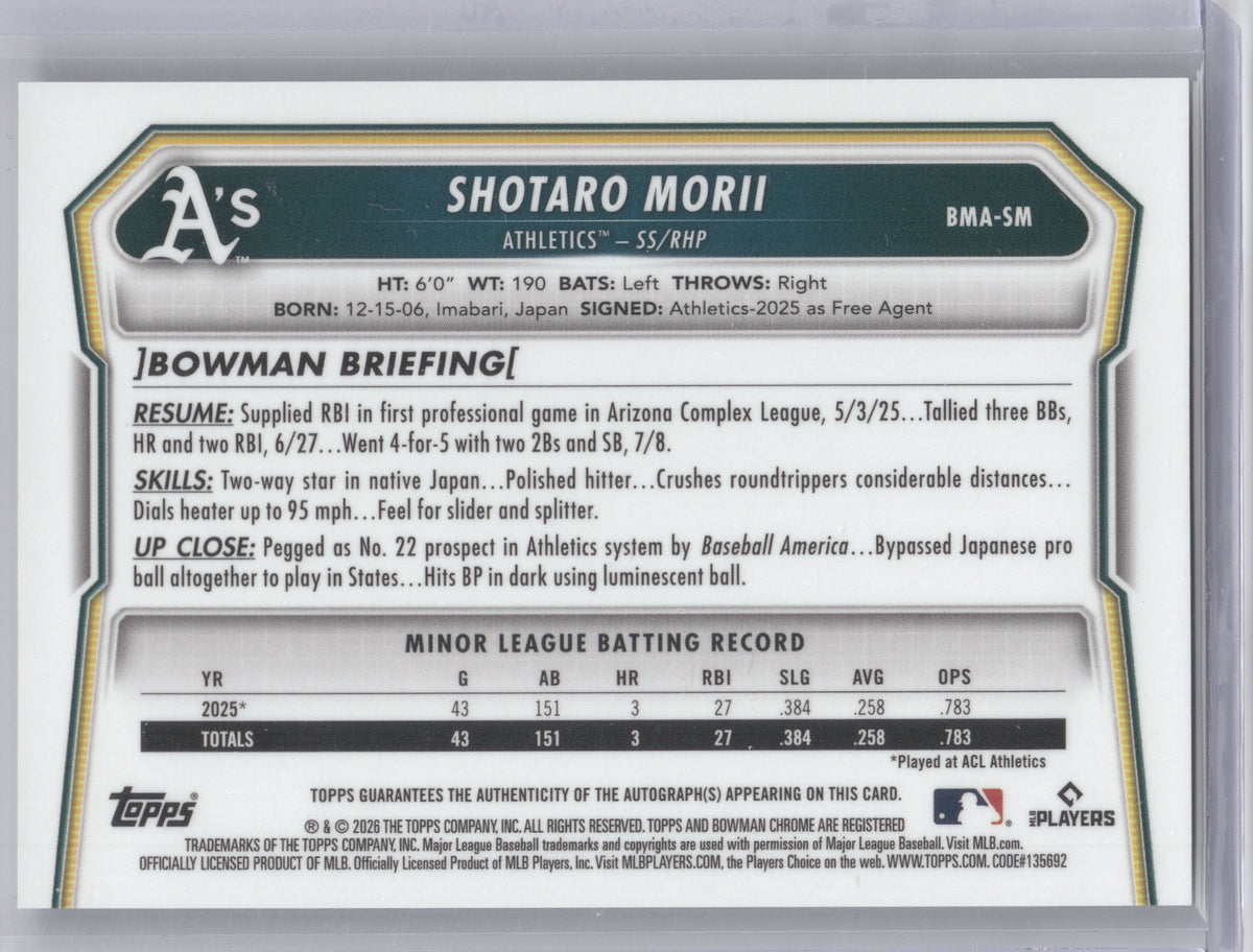2026 Bowman Chrome Mega Autograph Shotaro Morii #BMA-SM Mojo Refractor