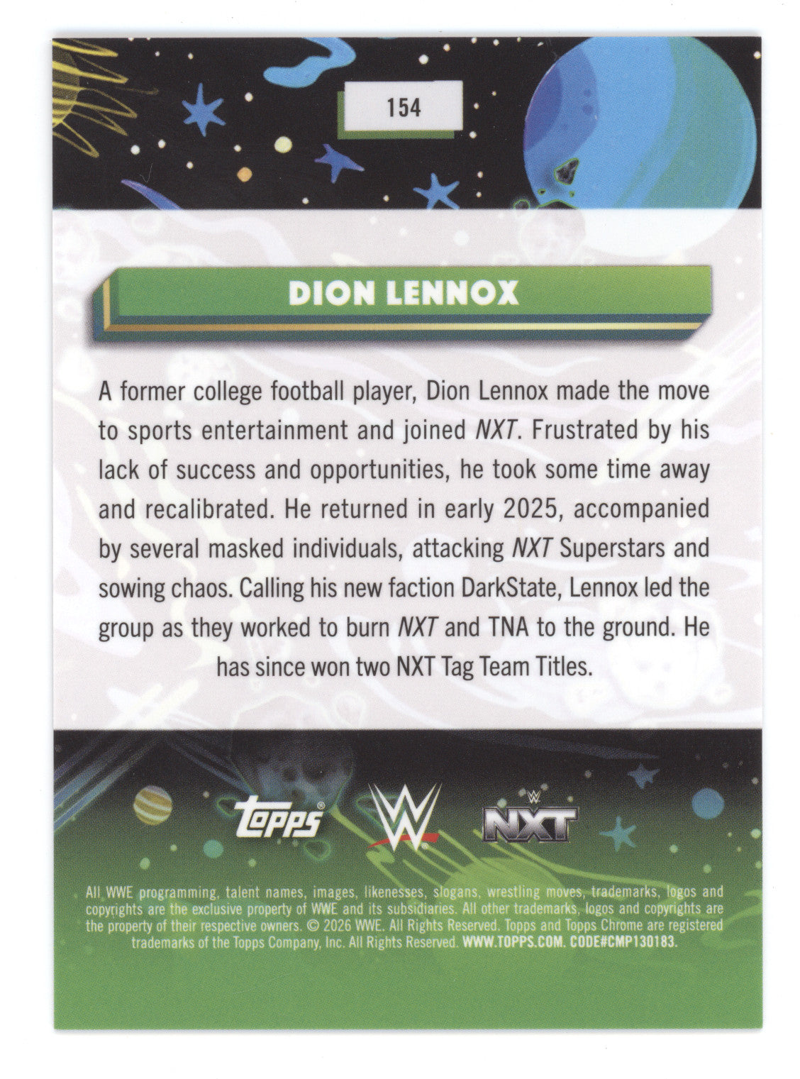 2026 Topps Cosmic Chrome WWE Dion Lennox #154 Red Flare Refractor 3 / 5