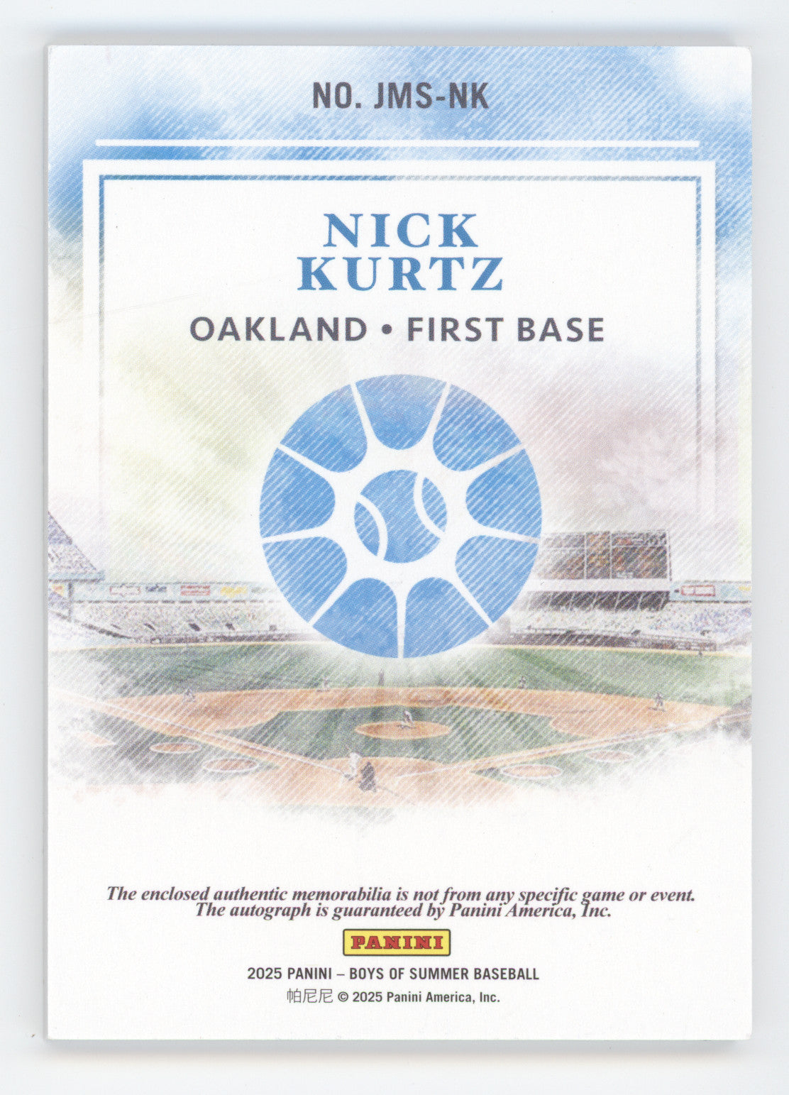 2025 Panini Boys of Summer Nick Kurtz #JMS-NK 46/99 Autograph Memorabilia