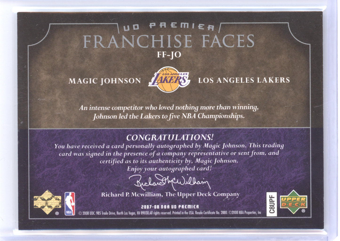 2008 Upper Deck UD Premier Franchise Faces Magic Johnson #FF-JO 19/32
