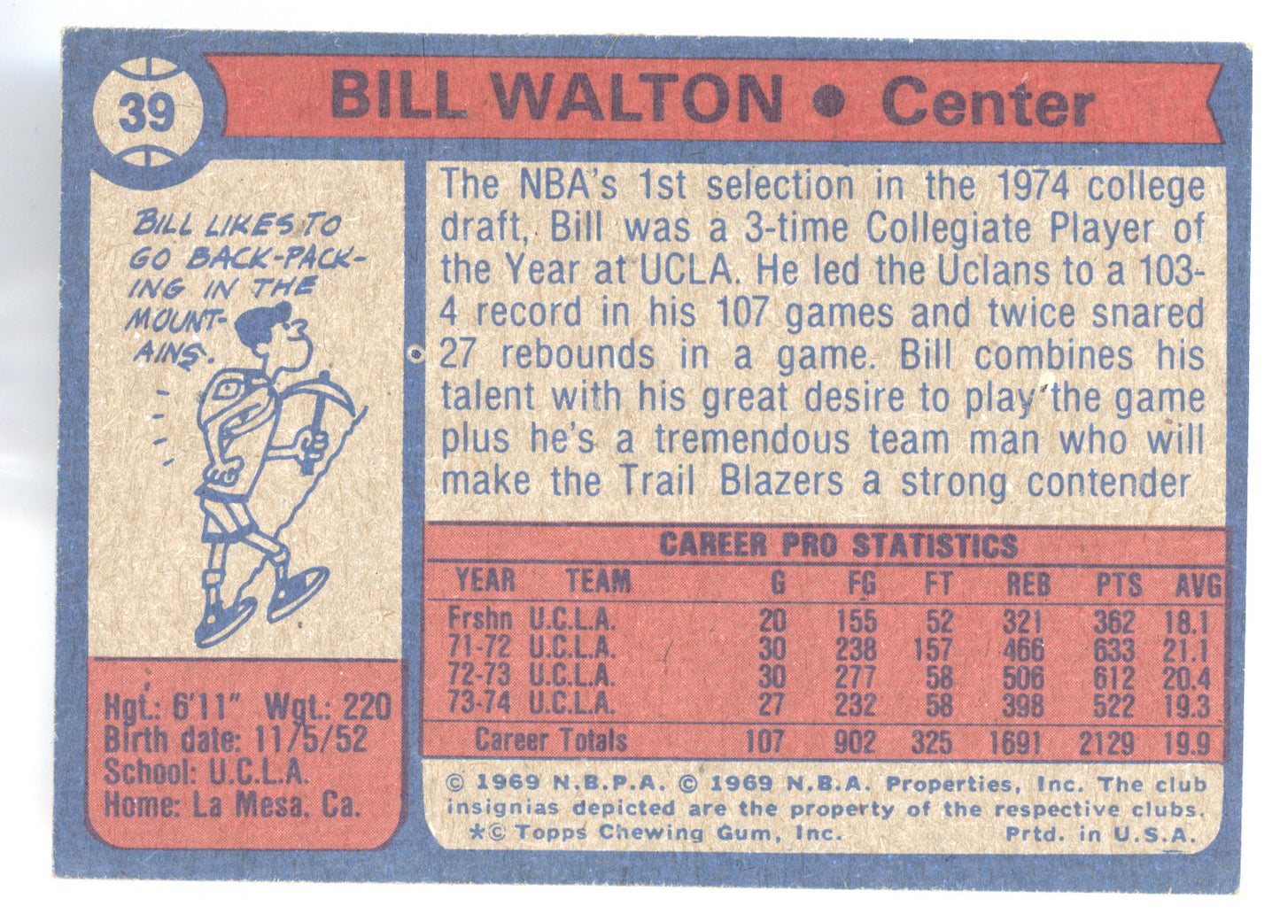 1974 Topps Bill Walton #39