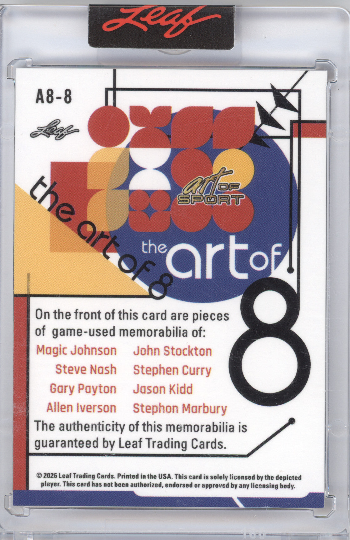2026 Leaf Art of 8 Magic/Stockton/Nash/Curry/Payton/Kidd/Iverson/Marbury 1/25
