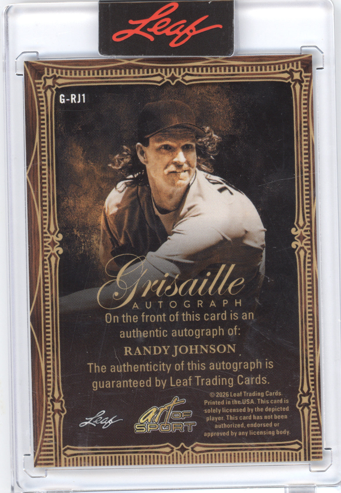 2026 Leaf Art of Sport Grisaille Autograph Randy Johnson #G-RJ1 Emerald 5/5
