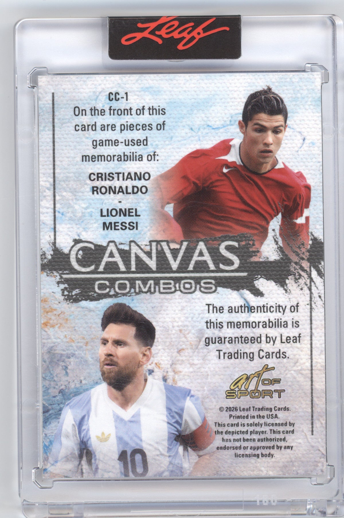 2026 Leaf Art of Sport Canvas Combos C. Ronaldo/Messi #CC-1 Dual Patch 11/12