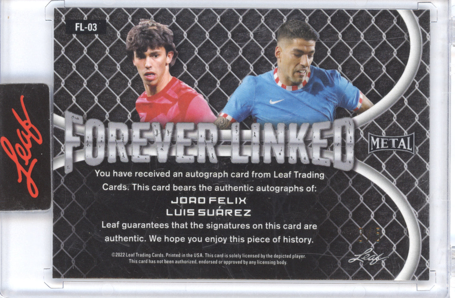 2022 Leaf Metal Forever Linked Dual Autographs Joao Felix Luis Suarez #FL-03 3/5