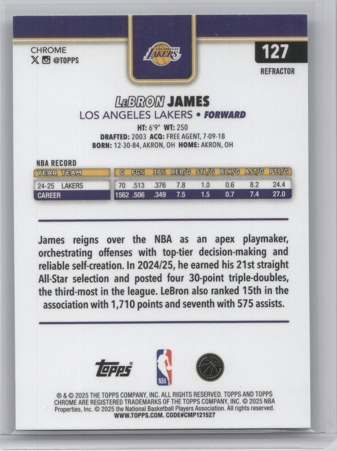 2025 Topps Chrome LeBron James #127 Refractor