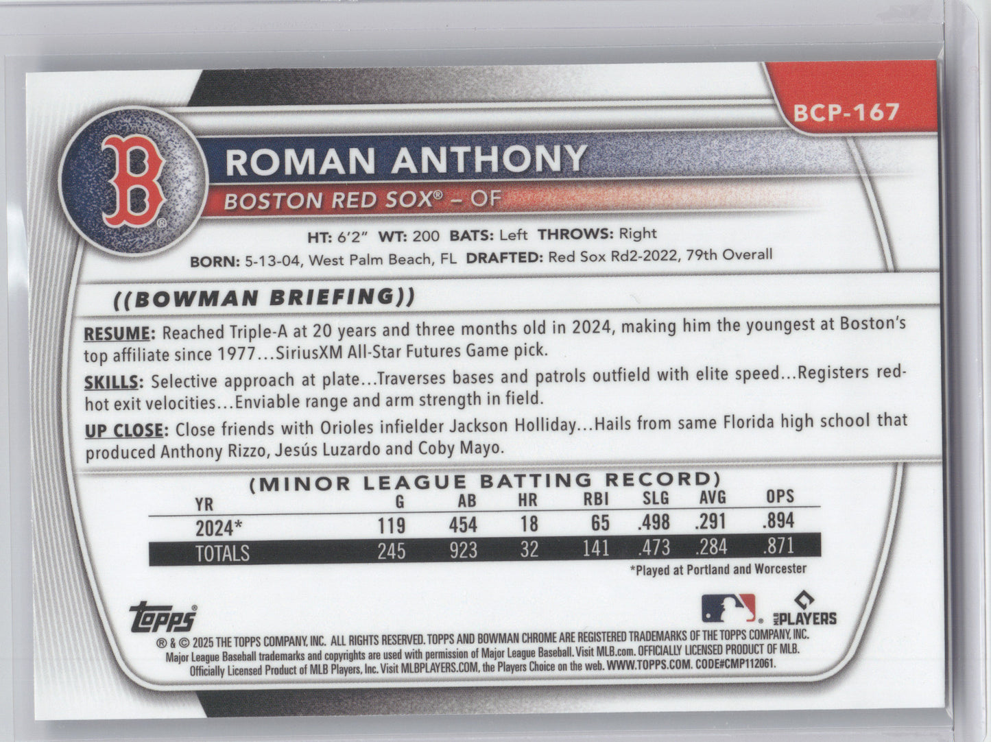 2025 Bowman Chrome Roman Anthony #BCP-167 Blue Geometric 097/150