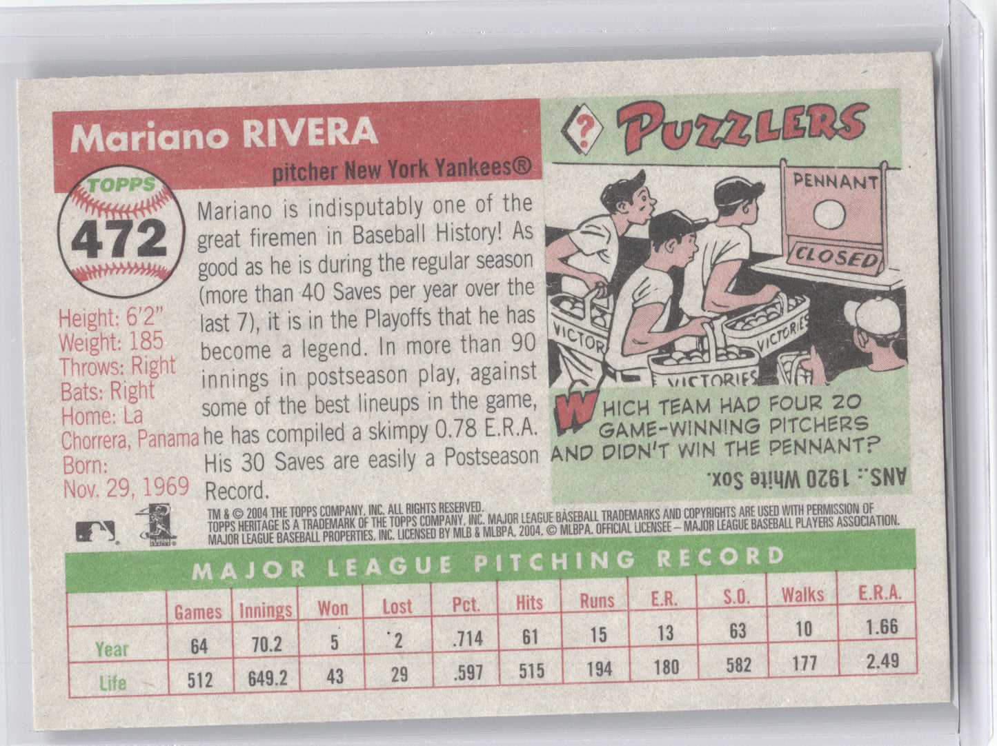 2004 Topps Heritage Mariano Rivera #472