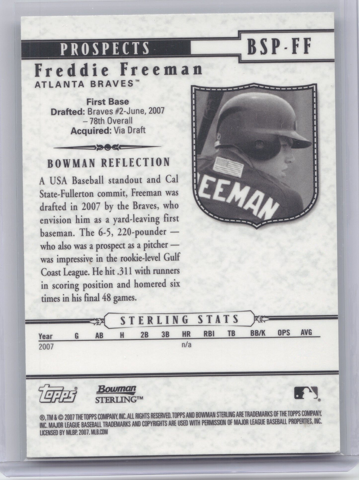 2007 Bowman Sterling Prospects Freddie Freeman #BSP-FF