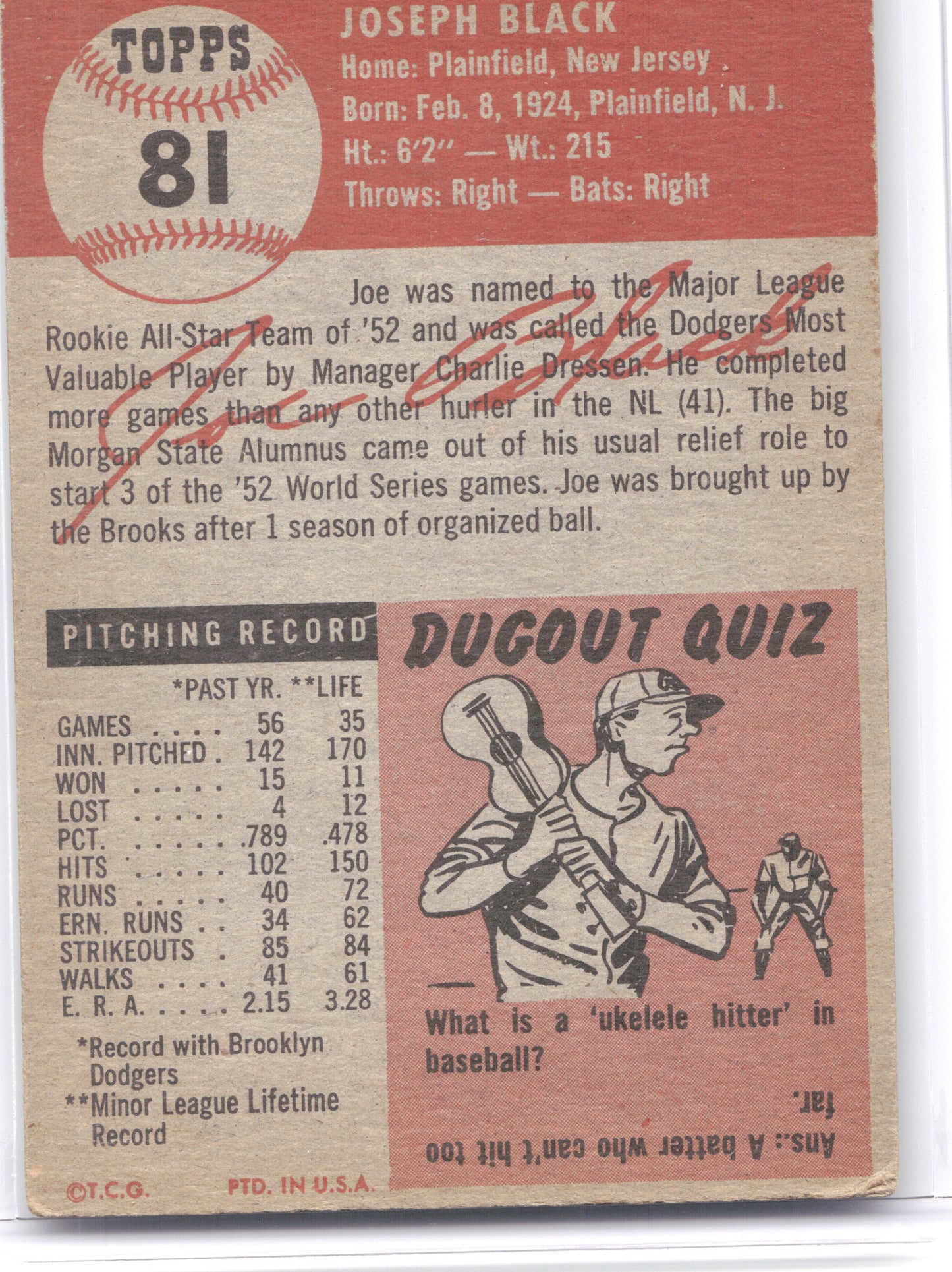 1953 Topps Joe Black #81