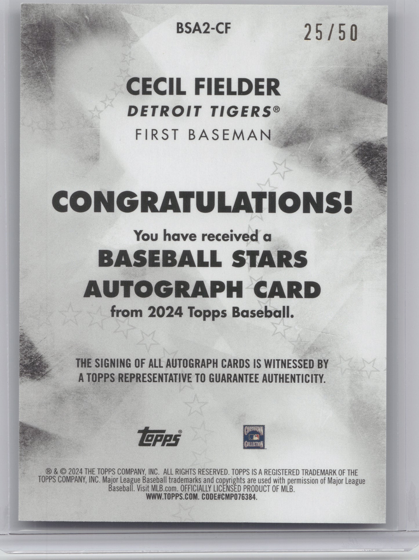 2024 Topps Baseball Stars Autographs Cecil Fielder #BSA2-CF Gold 25/50