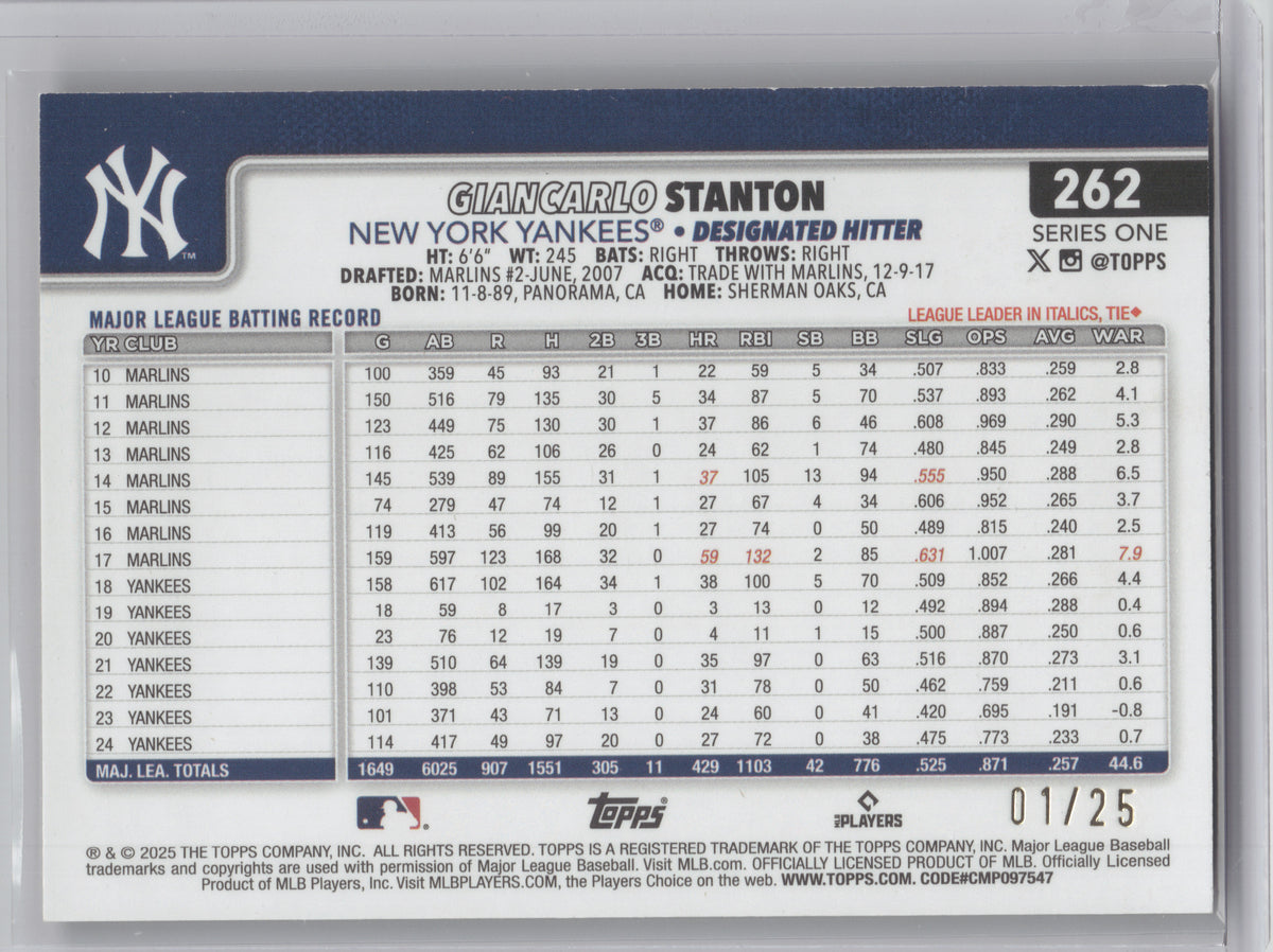 2025 Topps Giancarlo Stanton #262 Wood 01/25