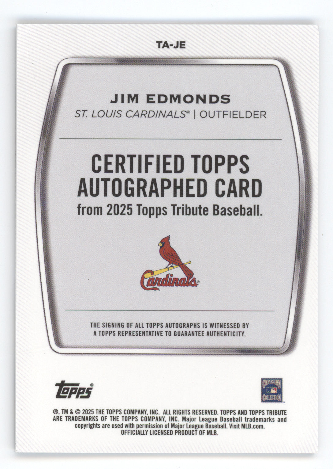 2025 Topps Tribute Autograph Jim Edmonds #TA-JE Purple 37/50