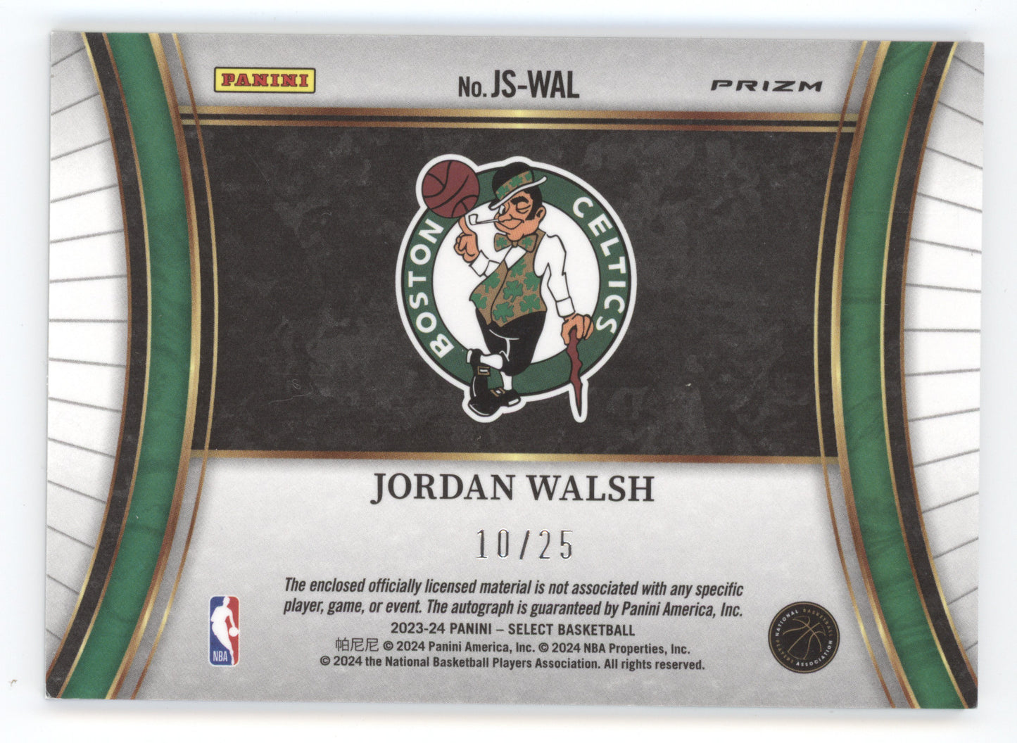 2023 Panini Select Jumbo Rookie Signature Jordan Walsh #JS-WAL Tie-Dye RC 10/25