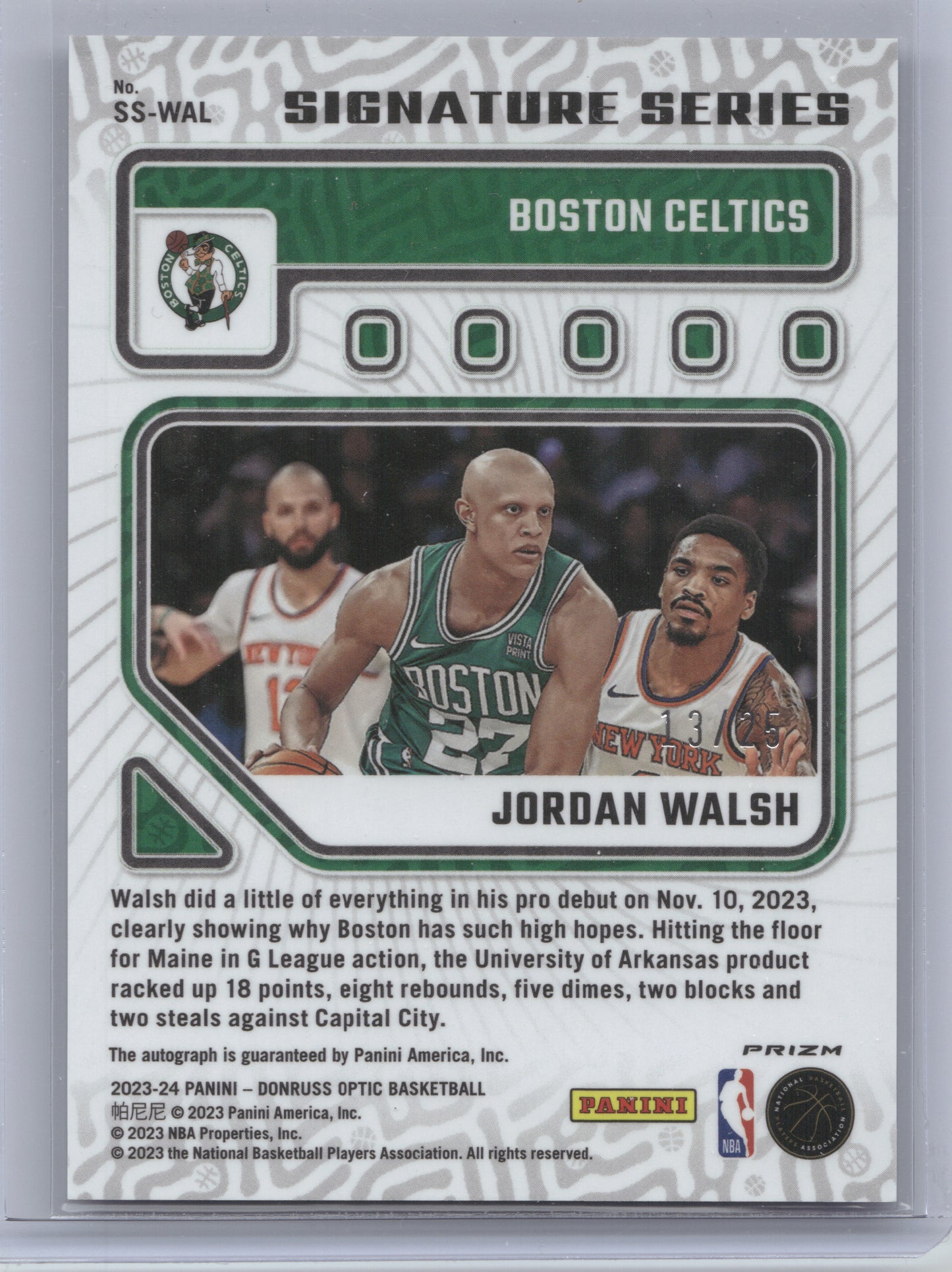 2023 Donruss Optic Signature Series Jordan Walsh #SS-WAL Blue 13/25 RC
